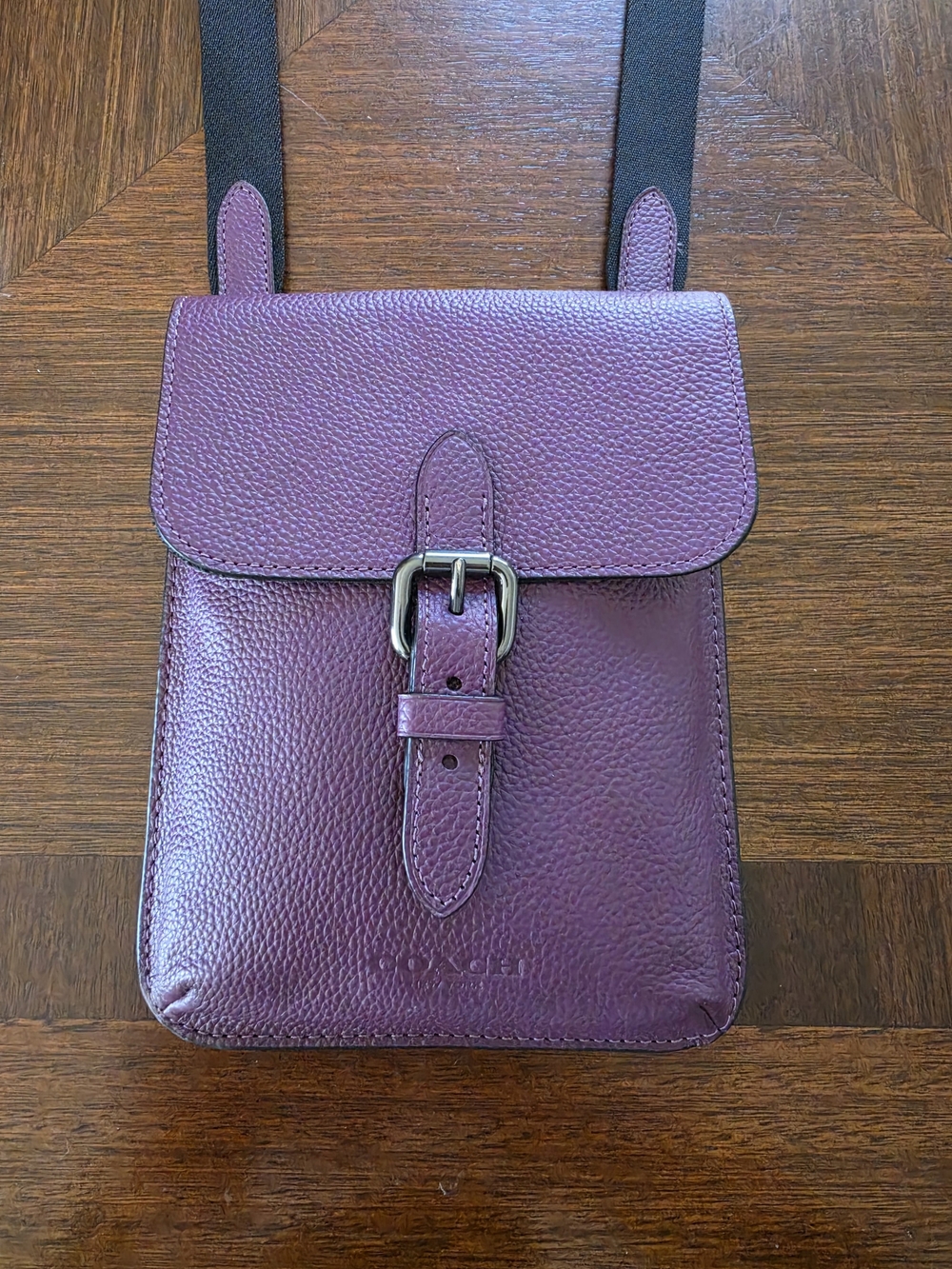 Coach Pebbled Leather Cell Phone Crossbody Bag in Deep Purple - Picture 2 of 9